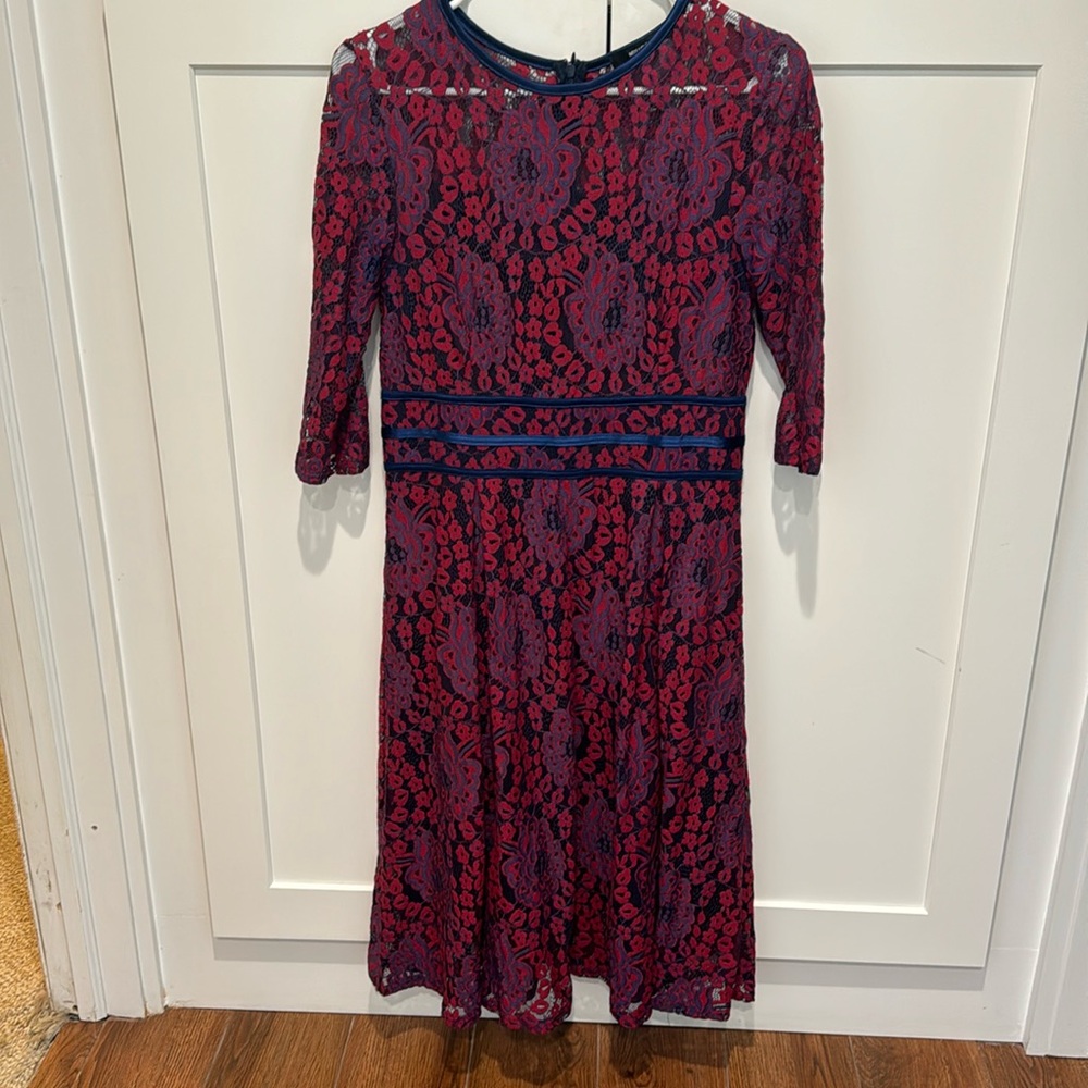 Miusol Multicolor Floral Half Sleeve Zip Back Lace Overlay Dress Women's M